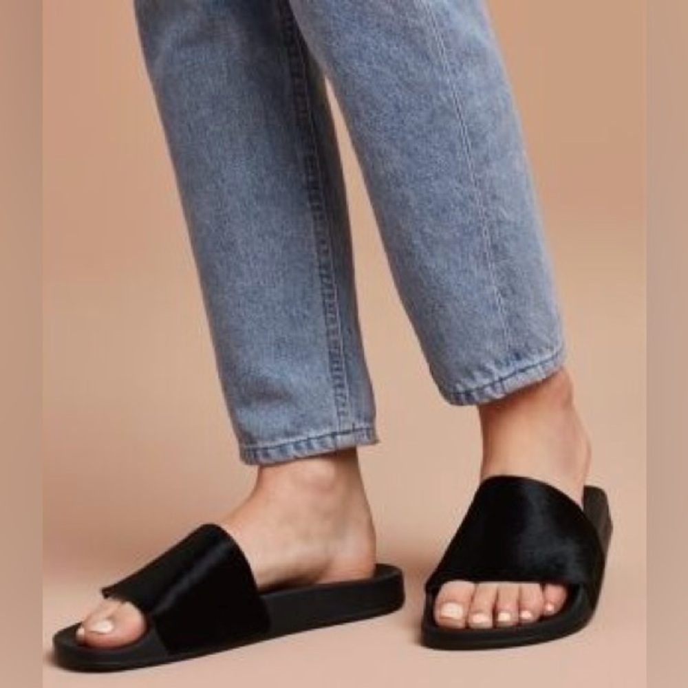ADIDAS • Adilette Black Pony Hair Slides